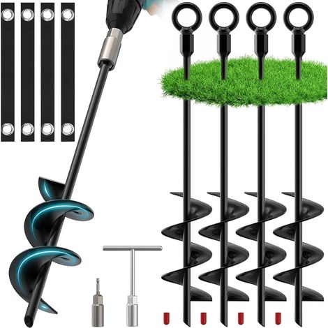 Piquets de Trampoline, Anti-Vents Forts, 4 Pack Ancrages Sol Résistants avec Ceintures de Sécurité, Piquets pour de Camping, Trampolines, Abris, Balançoires, Cabanons (1/5)