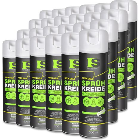 Spraytive 24x 500ml Sprühkreide neon-gelb - Abwaschbare leuchtende Kreidefarbe, Outdoor Kreidespray, Bodenmarkierung, Temporäres Markierungsspray (1/5)