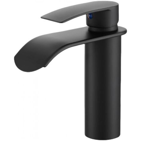 QORVA-Robinet de lavabo, bec cascade, mitigeur monocommande silencieux, noir