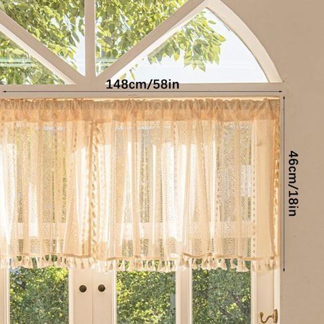 Gardine aus Naturleinen, beigefarbene, transparente Leinengardine, beigefarbene Leinenquastengardine mit Ösen, kurze Gardinenpaneele für Wohnzimmer und Schlafzimmer, elegante Dekoration (148 x 46 cm) (1/4)