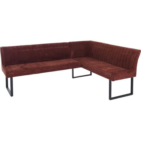 Panca angolare HHG-536, sala da pranzo, stoffa ciniglia/tessuto ecologico (310 g/m²) metallo 210x159 cm, rosso