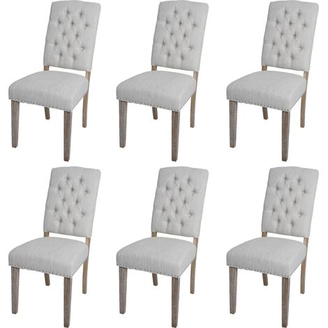 Lot de 6 chaises de salle à manger HHG-147b, chaise de cuisine rembourrée, Chesterfield rivets tissu/textile, gris clair