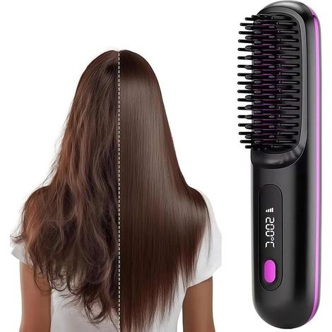 Brosse Lissante Sans Fil Pro Cheveux Courts 3 Températures USB-C Ionique Céramique Noire Mise à Niveau 2026 (1/5)