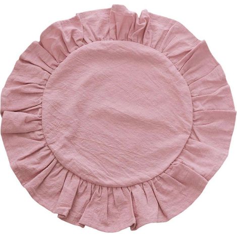 Set de table rustique uni, rond, à bordure volantée, idéal pour le thé de l'après-midi. En coton doux lavé, il est parfait pour la salle à manger, la cuisine ou les fêtes. Décoration de table rustique (1/5)