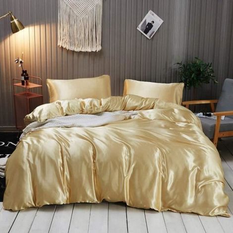 Housse de Couette - Parures de lit - 200x200cm - 2 Taies 65x65cm - Satin Lisse - Or (1/3)