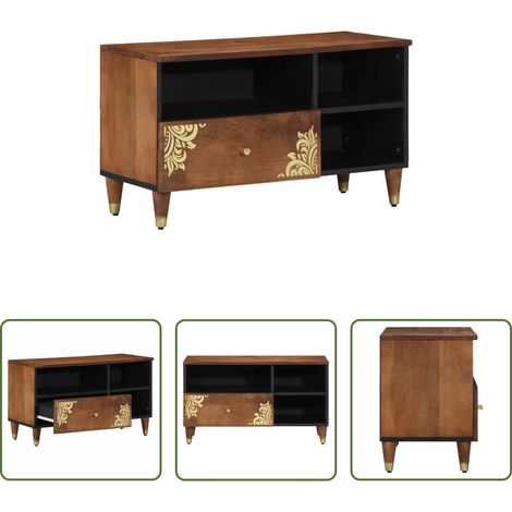 vidaXL Design doré - Meuble TV Marron miel 80 x 33 x 46 cm Bois de mangue massif (1/5)