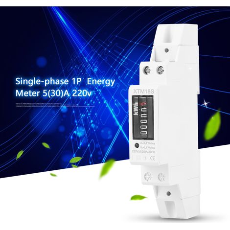 Digitaler Stromzähler 1P 220V 5(30)A einphasig 2-Leiter für DIN-Schiene - Misst kWh (1/5)