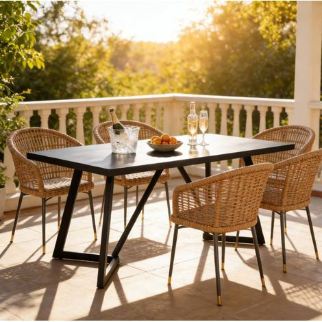 Mesa de comedor rectangular 180 x 80 x 75 cm de MDF negro DESVIAE (1/5)