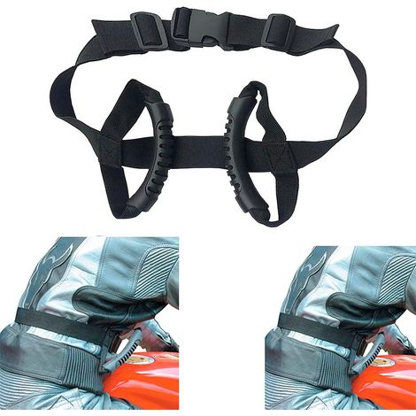 Motorcycle Pillion Grab Handles Rear Seat Passenger Waist Safety Belt Adjustable Rider Grips Non-Slip Protection Motorcycle Safe Strap Children Elders Anti-Fall Handles for Bike Scooter Motorbike