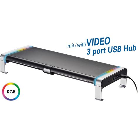 mywall Soporte para monitor HT42L con iluminación RGB con solo pulsar un botón, elevador de monitor con 2 cajones y 3 puertos USB 2.0, soporte de pantalla para pantallas y ordenadores portátiles,