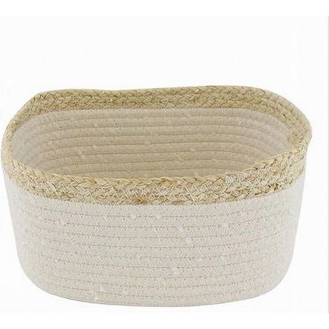 TRADE SHOP - Cestino Porta Biancheria Oggetti In Vimini Intrecciato Bicolore 25x18x13cm 10675 -