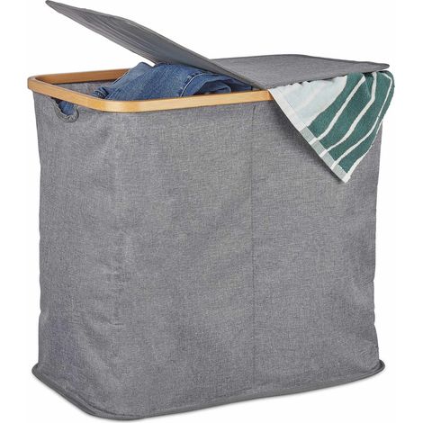 Cesta de ropa doble con tapa gris