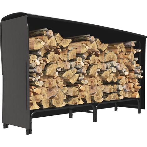 Outsunny estante de leña con funda oxford 600d, metálico robusto, longitud ajustable, carga 200 kg, para interior y exterior, 180x36x99 cm, negro (1/5)