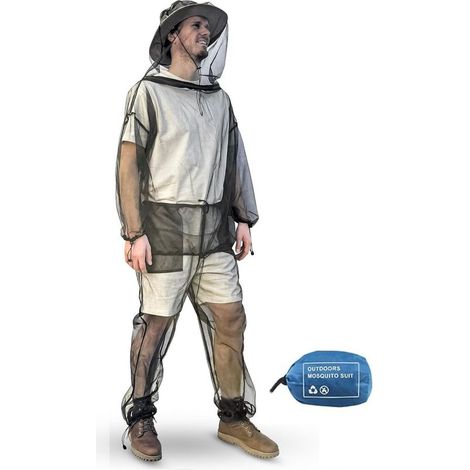 XL Combinaison Anti Moustique, Veste & Pantalon Tenue de Protection Vêtement Moustiquaire Noir, Protection Contre les Insectes Homme & Femme