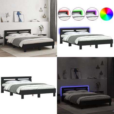 Cadre de lit avec LED sans matelas noir 150x200 cm - Lit Double - Cadre De Lit - Éclairage LED - Sommier - Meuble Design - Home & Living (1/5)