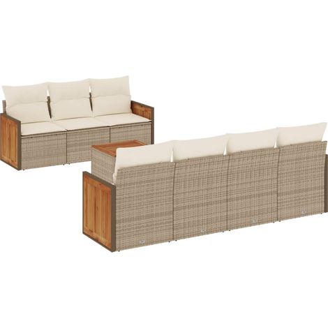 Set Divano da Giardino 8 pz con Cuscini Beige in Polyrattan vidaXL (1/5)