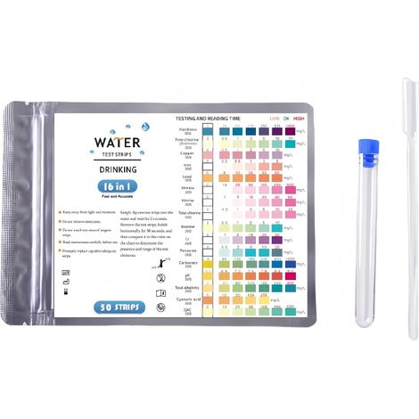 50 Bandelettes de Test d'Eau Potable 16-en-1 – Kit de Test 16 Paramètres pour Eau du Robinet, Piscine, Spa (1/5)