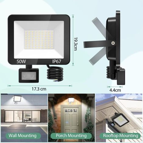 Déstockage 50W Projecteur LED Exterieur Detecteur de Mouvement, IP67 Étanche Spot LED Avec Détecteur, 5000LM 7000K Blanc Froid Eclairage Exterieur, Lampe Exterieur pour Jardin Terrasse Entrée (1/3)
