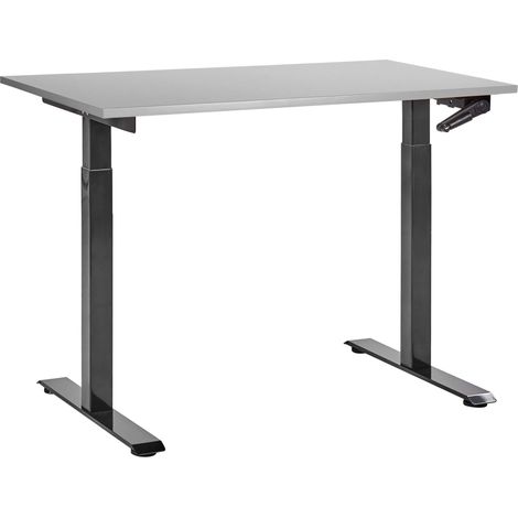 Bureau Hauteur Réglable Manuellement Design Moderne Pieds Carrés 120 x 72 cm Plateau Gris et Cadre Acier Noir DESTINES