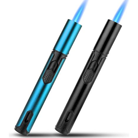 Pack of 2 Rechargeable Long Stick Windproof Jet Flame Lighter for Candles, Kitchen, Camping, Barbecue, Fireplace (Sold without Gas) (Black and Blue) (1/5)