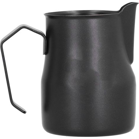 Pot à lait inox 304 polis, bec long et manche ouvert, pour mousseur à lait maison ou bureau, 350ml argent/noir (1/5)