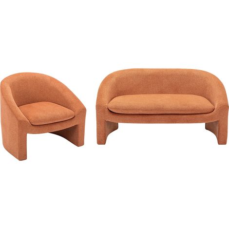 Canapé 2 places et fauteuil en tissu terracotta OSSANA (1/5)