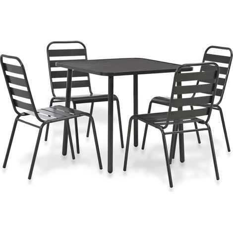 Ensemble repas extérieur 5 pièces en acier gris foncé, table et 4 chaises empilables - PANGIVO (1/5)
