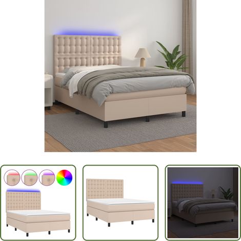 Sommier tapissier -  Sommier à lattes de lit avec matelas LED Cappuccino 140x190 cm (1/5)