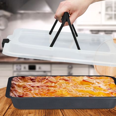 Relaxdays Backblech mit Deckel, 3in1 Kuchen Transportbox, BxT 40,5x32,5 cm, hoher Rand, Kuchenblech rechteckig, schwarz