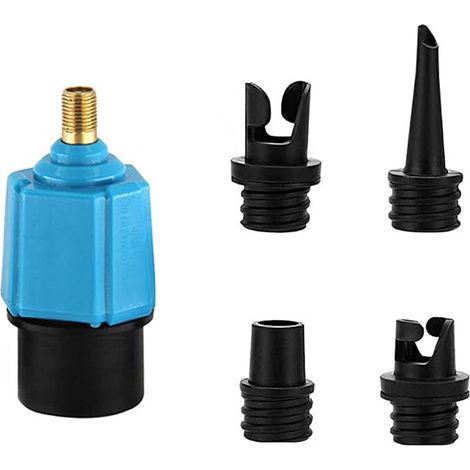 Compresseur à Valve de Pompe Gonflable, Adaptateur de Valve Gonflable avec 4 Buses pour Matelas d'air Gonflable, Anneau de Natation/Piscine, lit/canapé Gonflable, Bateau, Kayak - Bleu (1/5)