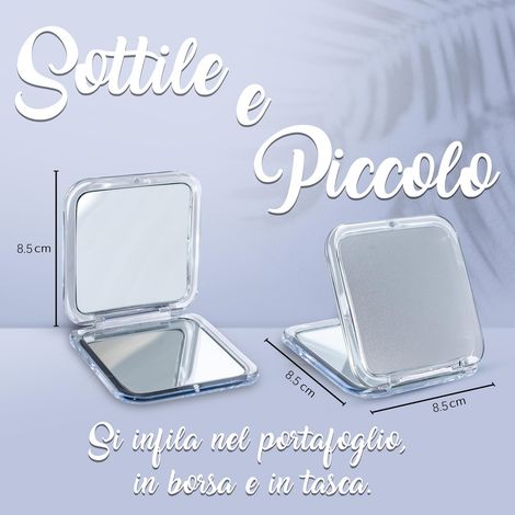 Miroir de Maquillage Pliable Carré, Mini Miroir de Poche Grossissant 20x, Design Élégant et Compact, Idéal pour Retouches et Voyage, Couleur Argentée-lsw