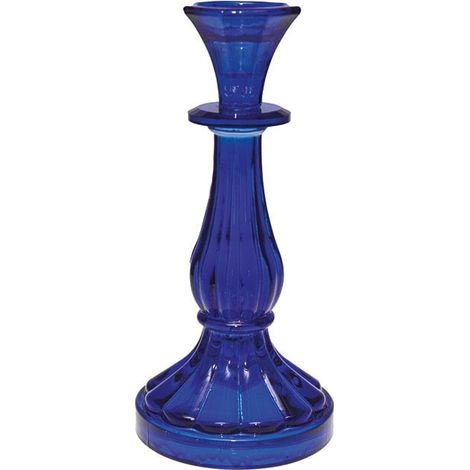 Bougeoir Chandelier en Verre Bleu Petit Modèle pour Décoration de Table Hauteur 21 cm - PANGIVO (1/4)
