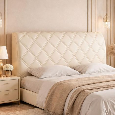 Housse de tête de lit - Anti-poussière - Extensible - Pour tête de lit rembourrée - Pour chambre à coucher - Blanc - 160 cm (1/5)