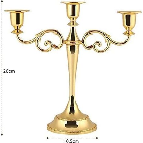 Chandelier 3 Branches Doré de Style Rétro, Bougeoir Candélabre en Métal Décoratif Vintage pour Mariage, Dîner, Fête, Tabl (1/5)