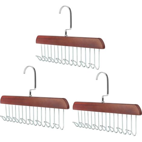 Lot de 3 porte-cravates, bois, 8 crochets, rotation 360°, gain de place, écharpes, ceintures, armoire