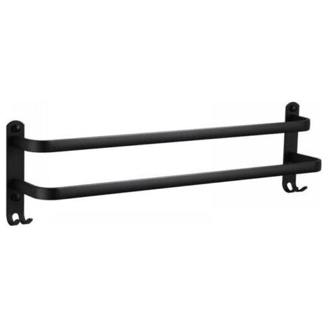 Towel Rack 2 Tier Aluminum Wall Mounted Towel Rack with Hooks Waterproof Black Towel Rack for Bathroom Kitchen Bathroom - 30cm (1/4)