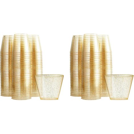 Gobelets en Plastique Doré Verres à Vin en Plastique Transparent, pour Tasses de Fête 50 Pièces (1/4)