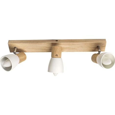 Plafón "Lan" de tres focos (3xE14) – Blanco/Madera (1/5)