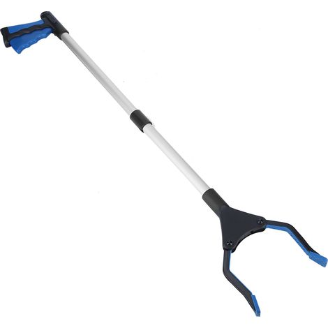 Pinces à déchets pliables multifonctions, longues, avec poignée bleue et tube argenté. (1/5)
