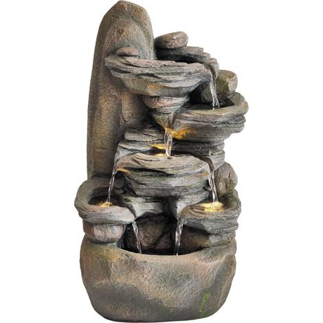 Granimex Yi Polyresin Wasserspiel mit Pumpe LED-Beleuchtung Zierbrunnen 51x27x21 cm