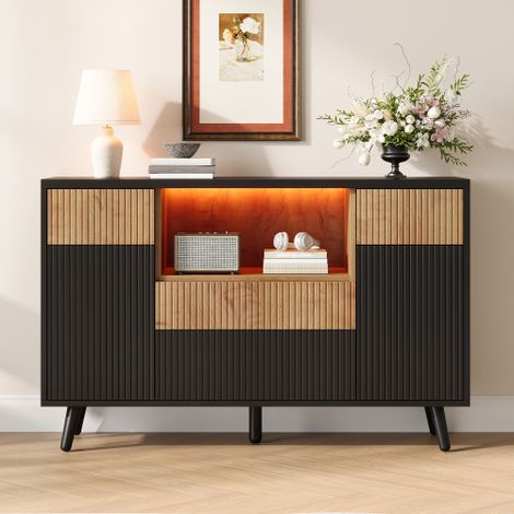 Meuble de Cuisine, 130 x 38 x 85 cm, 4 Tiroirs, Étagères Réglables, Naturel et Noir (1/5)