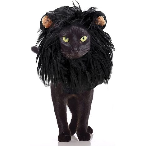Perücke für Hunde und Katzen, Haustierkostüm, Löwenmähnen-Kopfschmuck für kleine Welpen, schwarze Löwenmähnenperücke.