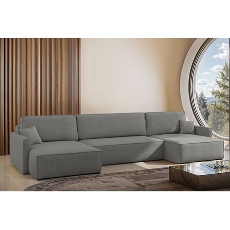 Wohnlandschaft mit Schlaffunktion Sofa LOUIS Stoff Scala Grau (1/4)