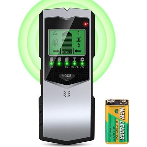 5-in-1 Metal Detector – LCD Display – Detects wood up to 38mm, metal up to 60mm, electrical wires up to 51mm – 9V Power Supply (1/5)