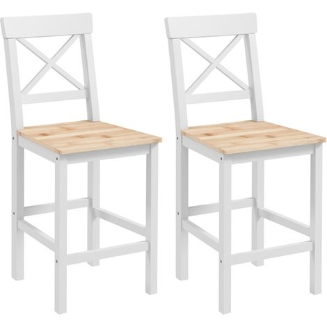 CHICFURN Taburetes de bar 2 piezas 41 x 46 x 97,5 cm pino natural, respaldo, reposapiés (1/5)