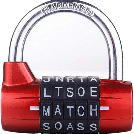 Serrure de casier de gymnastique, cadenas de sécurité robuste avec mot de passe, 5 lettres (rouge) (1/5)
