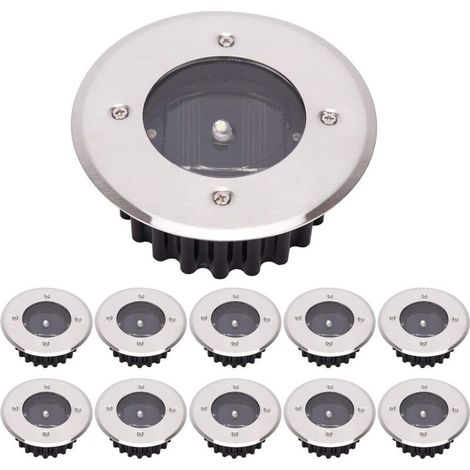 LED Lampe solaire au sol 10 Pack, lumière extérieure, Réverbère Lumières, Ensevelies Lumière, étanche IP65 (Blanc Froid, Rond) [Classe énergétique A+]