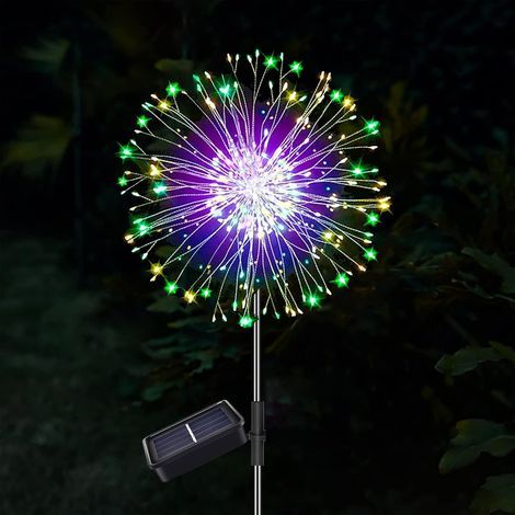 Feux d'artifice solaires 120 LED Lumières solaires sur piquet de jardin, 8 modes Lumières solaires Starburst Lumières extérieures étanches pour allées solaires (Multicolore) (1/4)