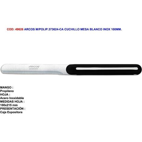 Cuchillo Arcos de Mesa perlado 373624 de una pieza de acero inoxidable Nitrum, mango de Polipropileno y hoja de 10 cm en caja