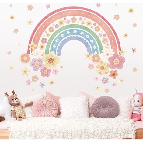 CSPARKV Stickers Muraux Arc en Ciel Autocollants Muraux Mural Stickers Coloré Arc en Ciel des Fleurs pour Fille Chambre Enfants Bébé Pépinière (1/3)